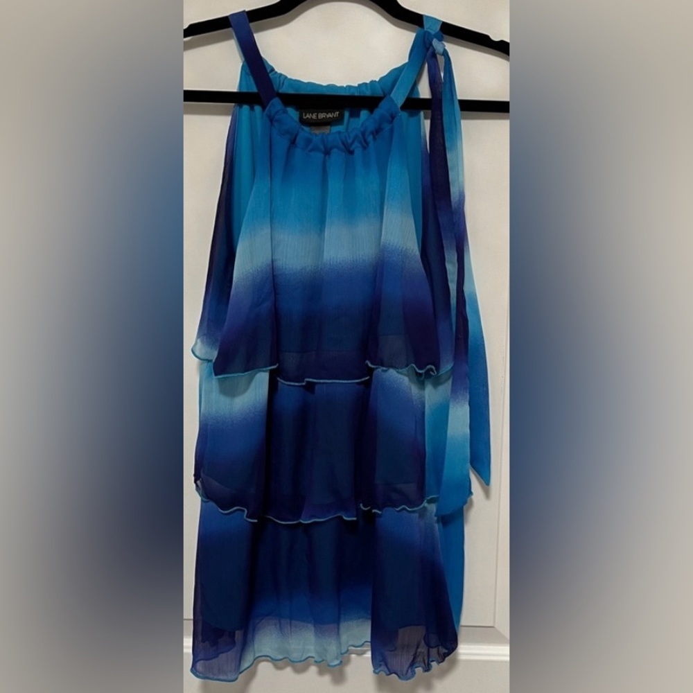 Lane Bryant Blue Ombré Tiered Chiffon Blouse Sleeveless Swing Top Size 16 - Picture 5 of 14